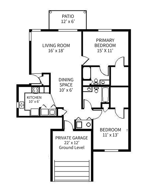 A black and white image of a house floor plan.